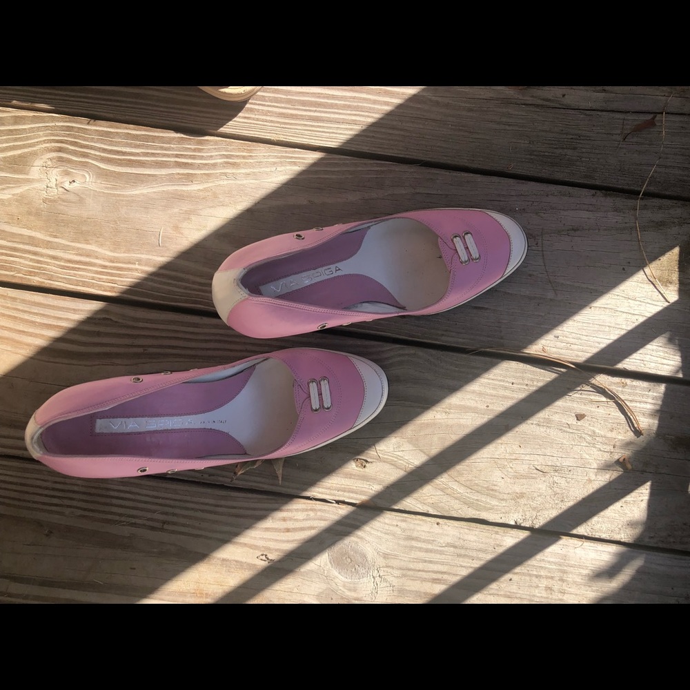 Via Spiga *Limited Paretta Pink White Carezza Calf Bowing Pumps Heels Size 8 M